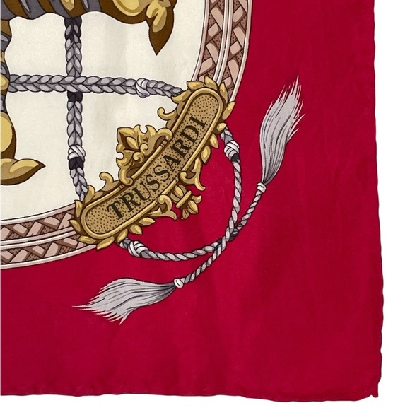 Trussardi Silk Scarf Elegant Red and Gold Scarf - Picture 5 of 17